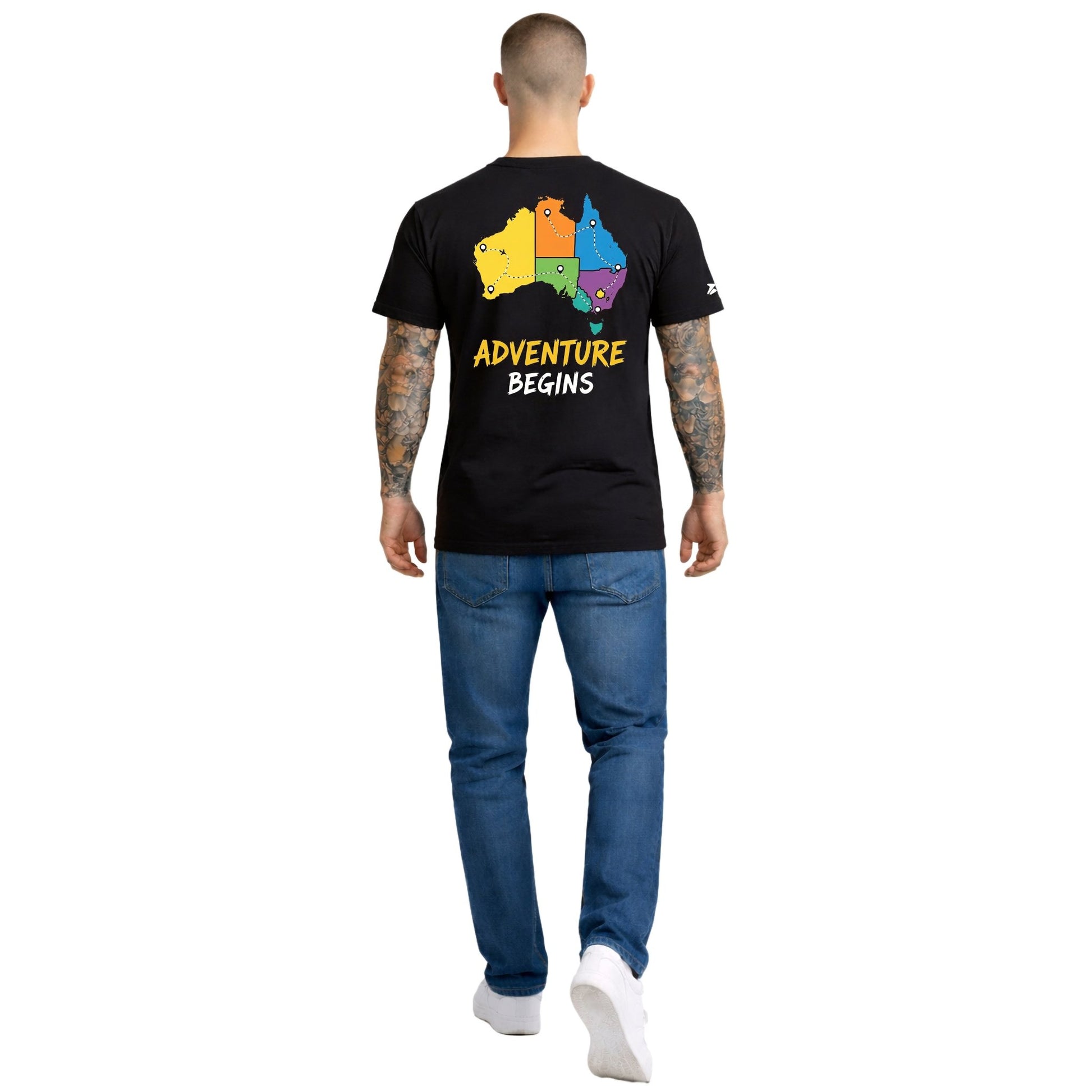 Adventure Begins Black Tee – Premium Cotton Australia Travel T-Shirt - Being Aussie