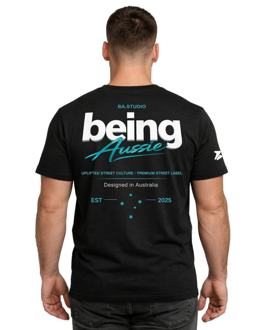 Aqua Core Black Tee - Being Aussie