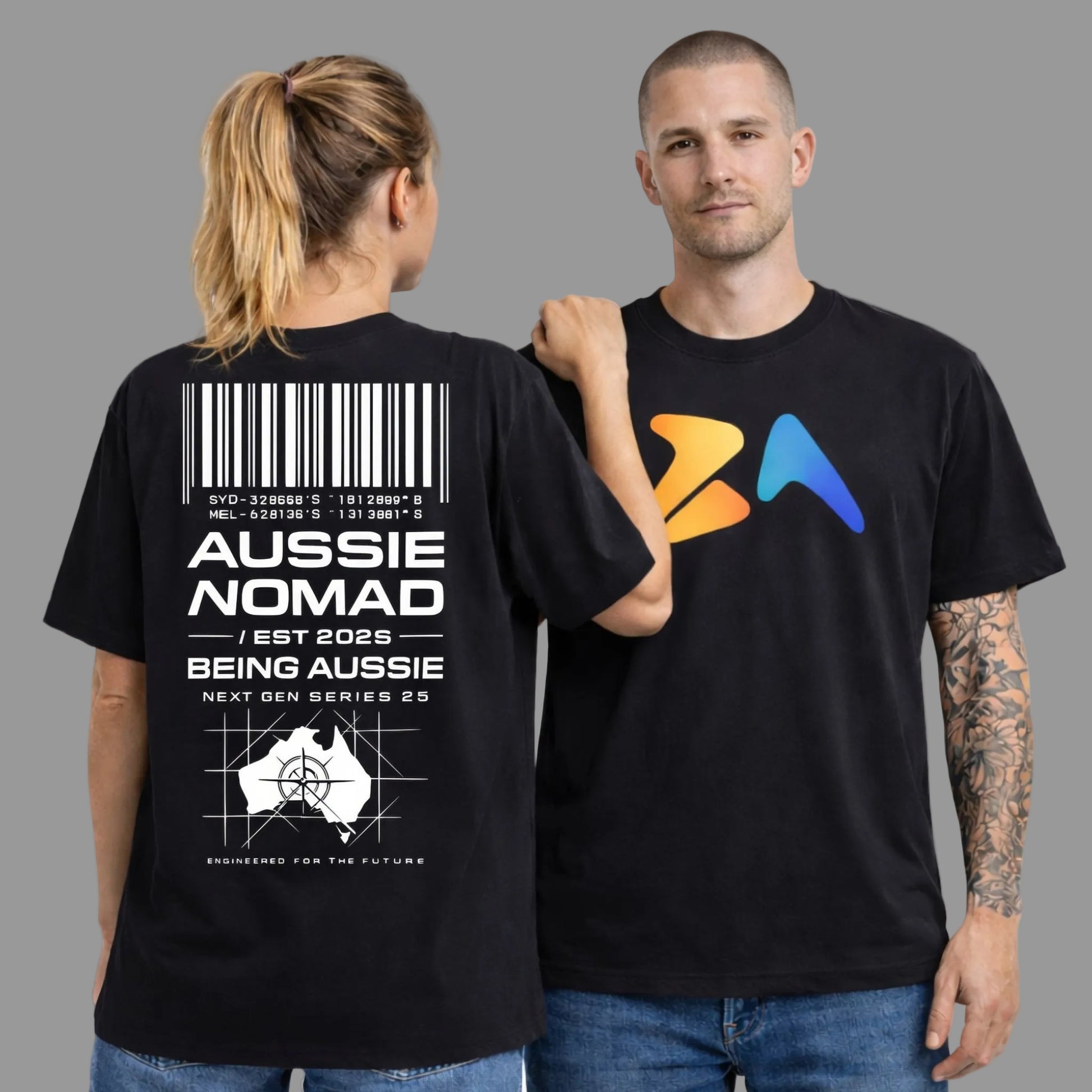 Aussie Nomad Black Tee – Premium Cotton Streetwear (BA15) - Being Aussie