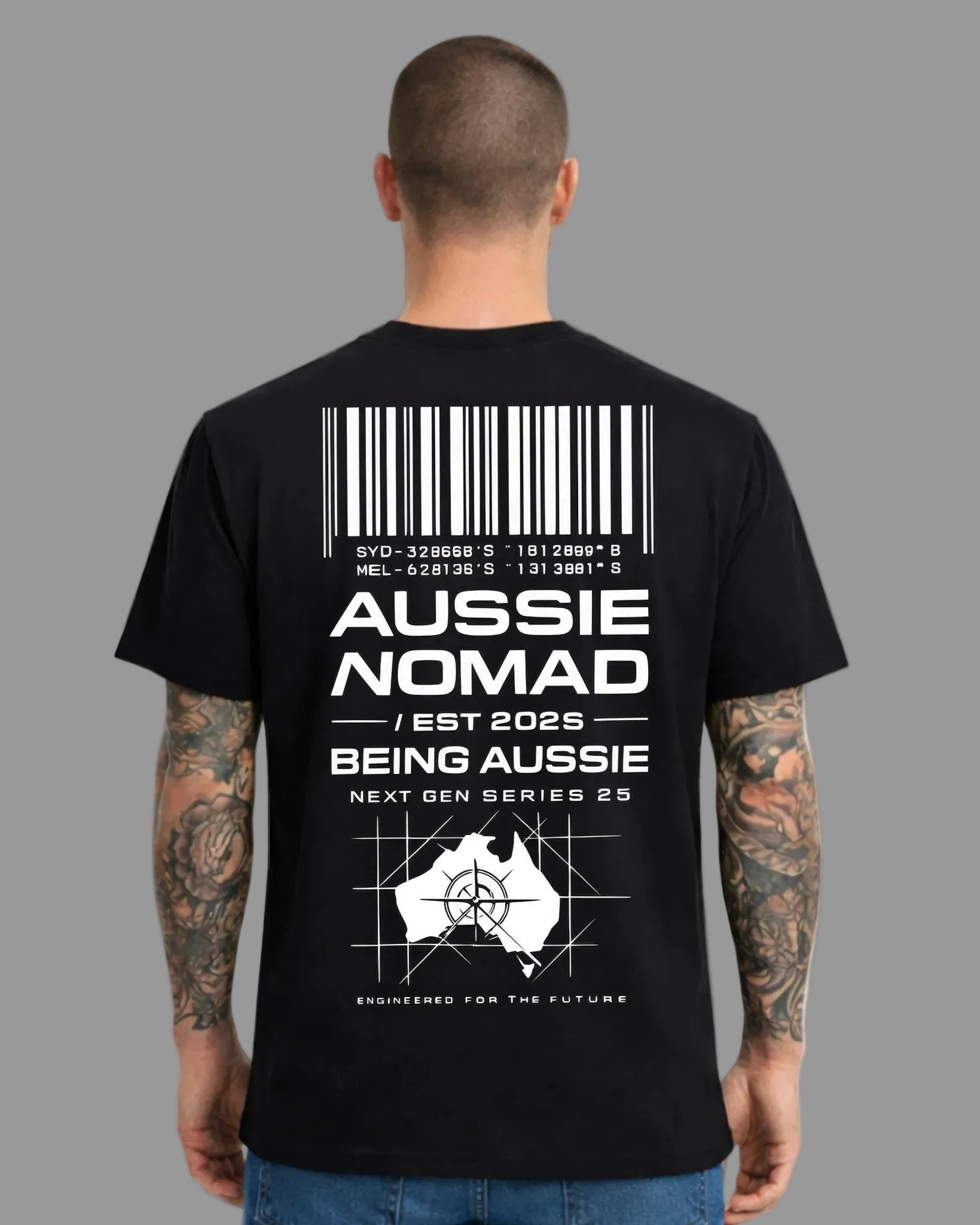 Aussie Nomad Black Tee – Premium Cotton Streetwear (BA15) - Being Aussie