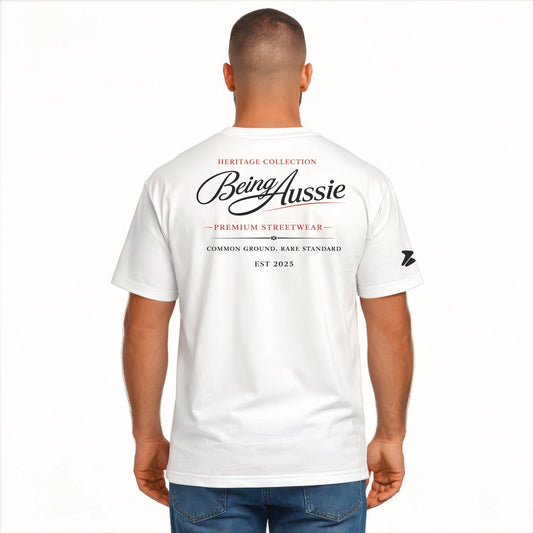 Signature Script White Tee - Being Aussie